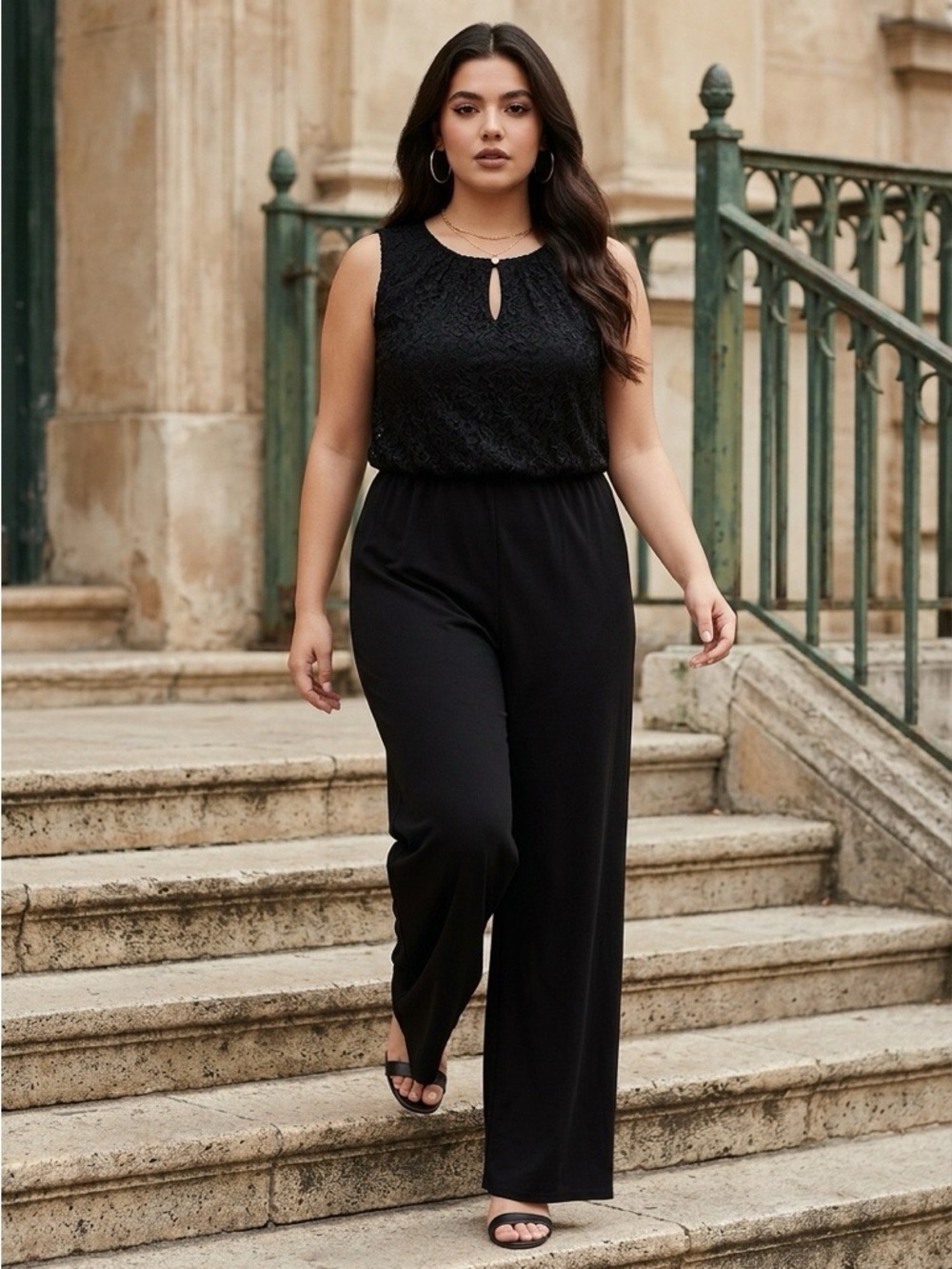 Perceptions Lace Sleeveless Black Jumpsuit Size 16 Party Cocktail Evening